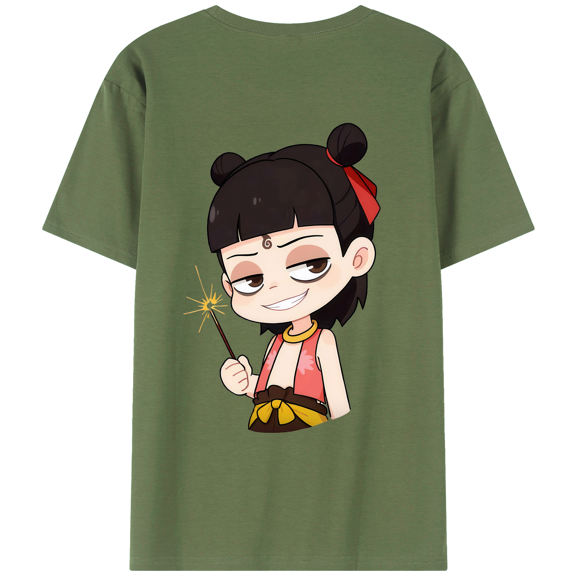 （画像用） Ne Zha 2 ナタ 魔童の大暴れ 綿100％ メンズ半袖Tシャツ（バックプリント） 通気性